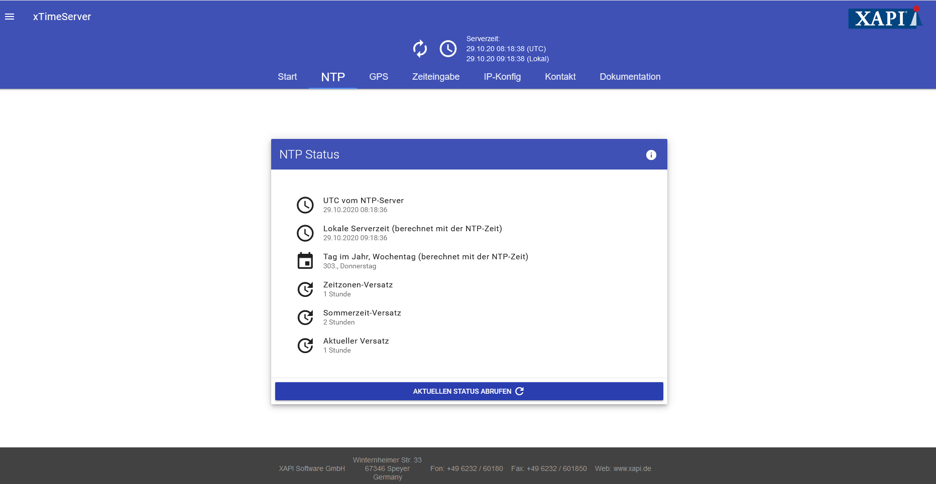 XTimeServer Benutzeroberfläche